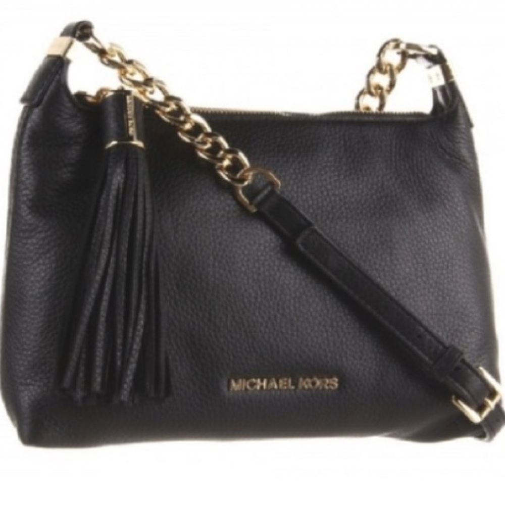 Michael Kors Leather Black with gold hardware Satchel Crossbody bag with tassel